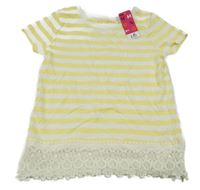 Nové - Bílo-žluté pruhované tričko s krajkou Nutmeg