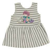 Bílo-šedá pruhovaná tunika s dívkou a husami