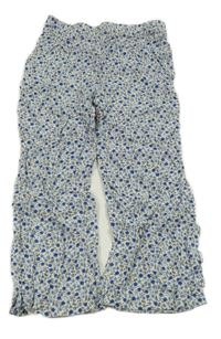 Bílo-modré květované lehké kalhoty H&M