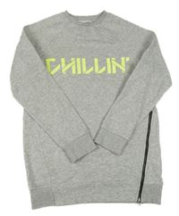 Šedá melírovaná dlouhá mikina s nápisem Next