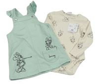 2 set - Mintové riflové laclové šaty + smetanové žebrované body s Daisy zn. Disney