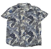 Bílo-tmavomodrá košile s listy H&M