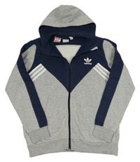 Šedo-tmavomodrá propínací mikina s logem a kapucí Adidas