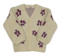 Smetanový chlupatý propínací svetr s květinami Primark