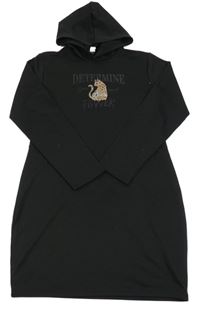 Černé šaty s leopardem a kapucí 