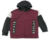 Vínovo-bílo-tmavošedá mikina s kapucí Tu