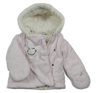 Růžová sametová zateplená bunda s hvězdičkou a kapucí 