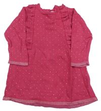 Tmavorůžové puntíkaté pletené šaty s volánkem Primark