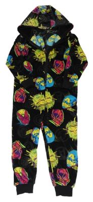 Černo-barevná plyšová kombinéza s Avangers a kapucí 