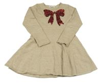 Zlaté svetrové šaty s mašli z flitrů H&M