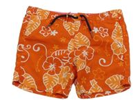 Červeno-oranžové plážové kraťasy s listy Vertbaudet