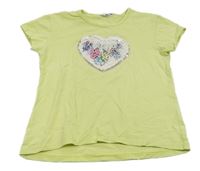 Limetkové tričko se srdcem z flitrů 