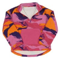 Růžovo-oranžová army huňatá podšitá mikina dunnes