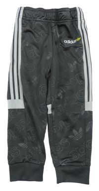 Šedé sportovní tepláky s pruhy a logem Adidas