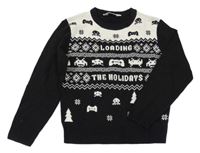 Černo-bílý vzorovaný svetr s ovladači H&M
