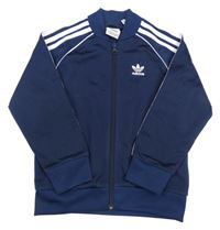 Tmavomodrá sportovní funkční propínací mikina s pruhy a logem Adidas