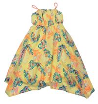 Žluté šifonové šaty s papoušky a listy zn. H&M