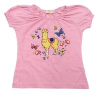 Růžové tričko s lamou a motýly Kids