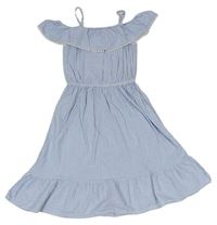Modro-bílé pruhované krepové šaty s volánem zn. H&M