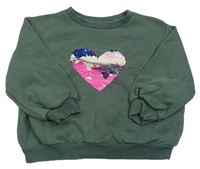 Tmavozelená mikina se srdcem z flitrů H&M