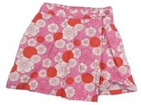Růžovo-bílo-červená květovaná zavinovací sukně H&M