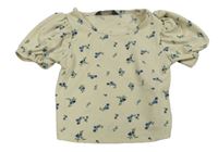 Smetanové květované žebrované crop tričko Primark