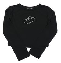 Černé crop triko se srdíčky Select