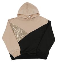 Růžovo-černá mikina s flitry a kapucí Shein