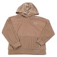 Růžová žebrovaná sametová mikina se srdcem a kapucí Tu