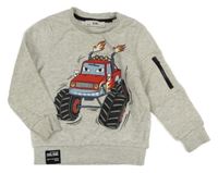 Světlešedá melírovaná mikina s autem C&A