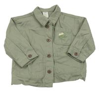 Khaki riflová košilová bunda s květem H&M