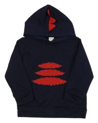 Tmavomodro-červená mikina s pruhy a kapucí s ostny 