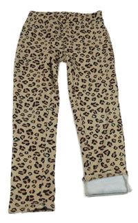 Béžovo-černo-korálové zateplené legíny s leopardím vzorem Y.F.K.