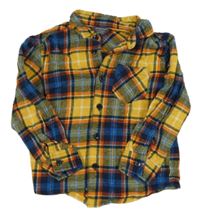 Hořčicovo-tmavomodro-oranžová kostkovaná flanelová košile Primark