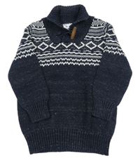 Tmavomodro-bílý vzorovaný svetr Topolino