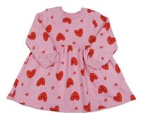 Růžovo-červené teplákové šaty se srdíčky F&F