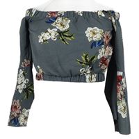 Dámská šedá květovaná crop halenka s lodičkovým výstřihem Cameo Rose 
