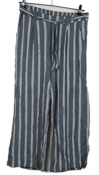 Dámské tmavomodro-bílé pruhované culottes kalhoty s páskem Gina 