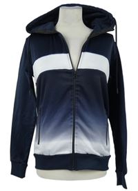 Dámská tmavomodro-bílá sportovní tónovaná propínací mikina s kapucí 