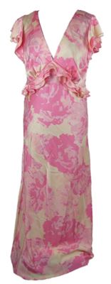 Nové - Dámské neonově růžové květované dlouhé saténové šaty s volánky New Look 