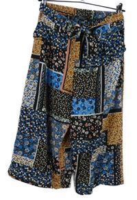 Dámské černo-barevné vzorované culottes kalhoty s páskem Boohoo