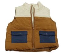 Smetanovo-hnědá šusťáková zateplená vesta s kapsami zn. Tahari