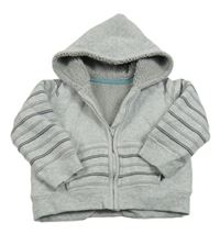 Světlešedá zateplená propínací mikina s proužky a kapucí George