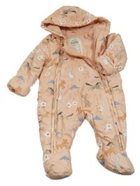 Světlerůžová šusťáková zimní kombinéza se zvířátky a kapucí M&S