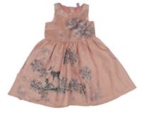 Růžové šaty s květinami a srnkami Dopodopo