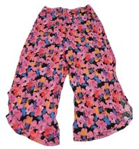 Růžovo-černé vzorované květované lehké kalhoty Page one young