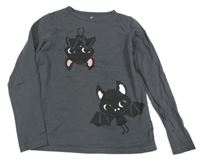 Tmavošedé triko s netopýry 