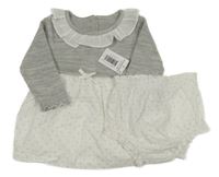 2 set - bílo-šedé šaty s puntíky + bílé plenkové kalhotky s puntíky Matalan