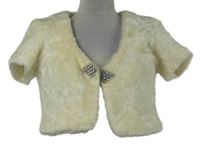 Dámské smetanové kožešinové podšité bolerko s kamínky Orsay