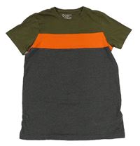 Khaki-oranžovo-tmavošedé tričko Primark